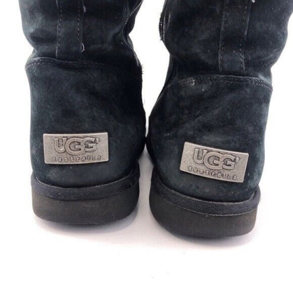 UGG Sumner Black Leather Sheepskin Winter Boots 9 - Picture 12 of 13